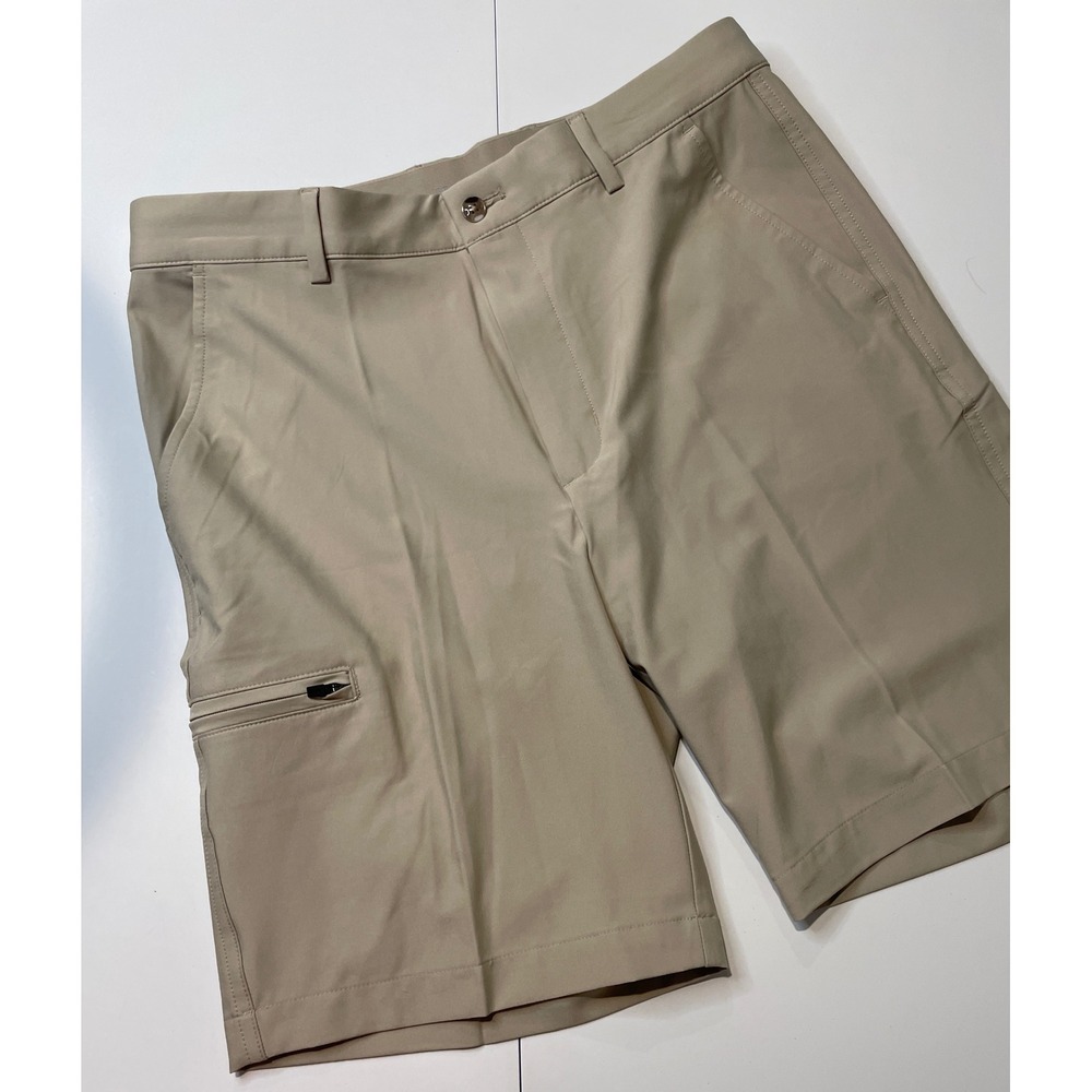 Greg Norman Protek Mens 32 Tan Performance Golf Shorts Stretch Cargo Pocket